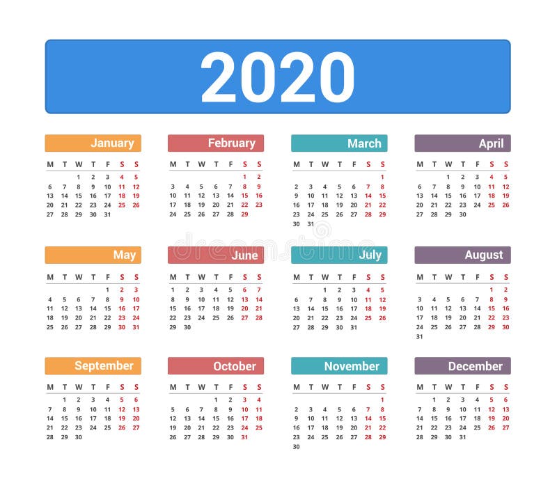 2020 ημερολόγιο διανυσματική απεικόνιση