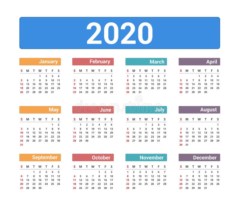 2020 ημερολόγιο διανυσματική απεικόνιση