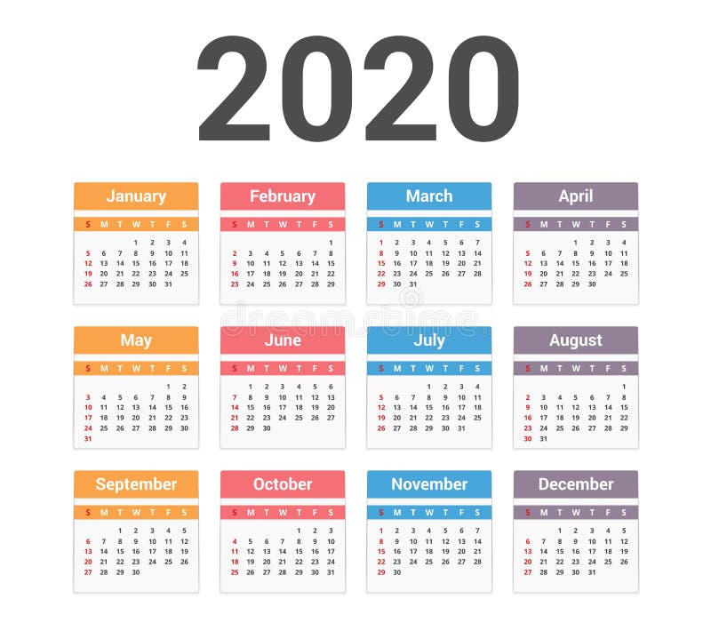 Ημερολόγιο 2020 διανυσματική απεικόνιση