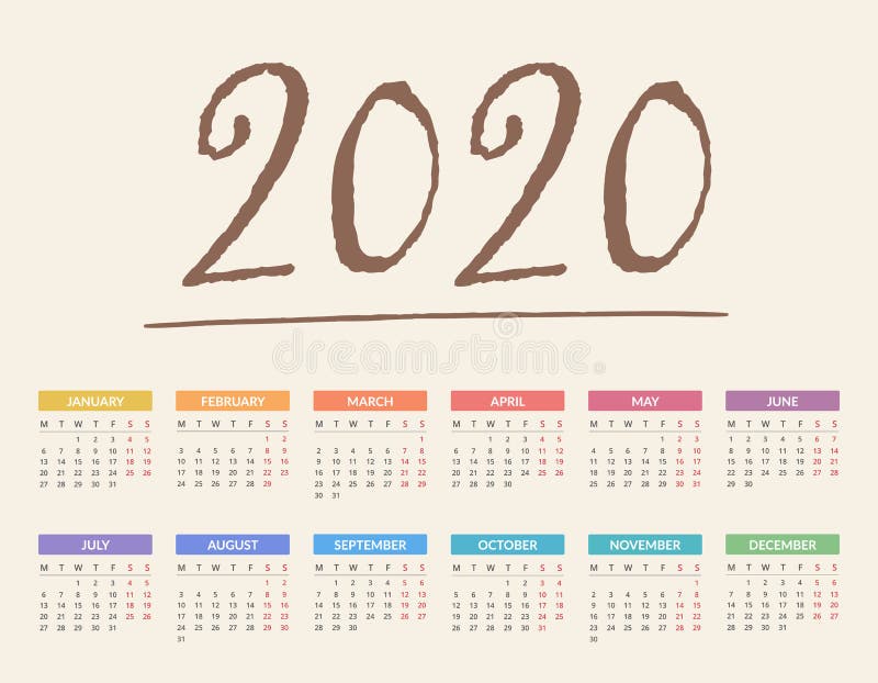 Ημερολόγιο 2020 ελεύθερη απεικόνιση δικαιώματος