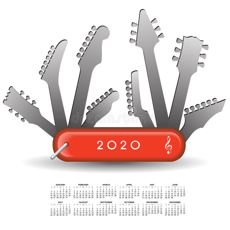 Ημερολόγιο 2020 με μαχαίρι κιθάρας ελεύθερη απεικόνιση δικαιώματος