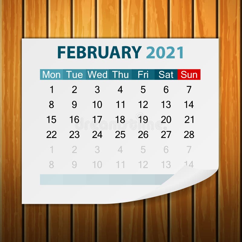 ημερολόγιο φεβρουαρίου 2021 για την ξυλεία διανυσματική απεικόνιση