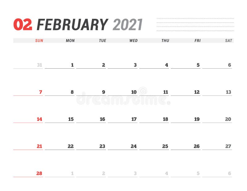 ημερολόγιο φεβρουαρίου 2021. σχεδίαση επιστολόχαρτου. η εβδομάδα ξεκινά την κυριακή ελεύθερη απεικόνιση δικαιώματος