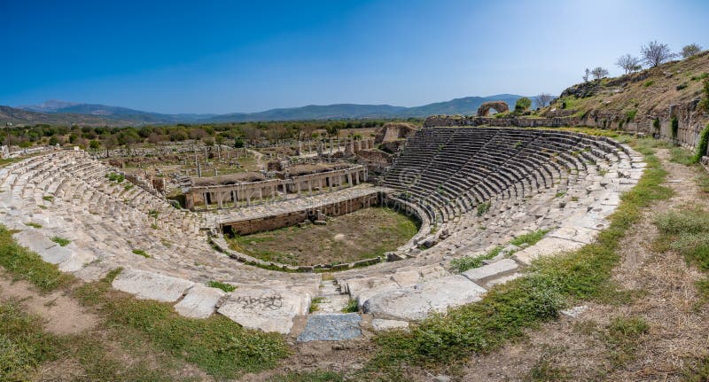θέατρο στην αρχαία πόλη αφροδισίας αϊντίν τουρκία στοκ φωτογραφίες