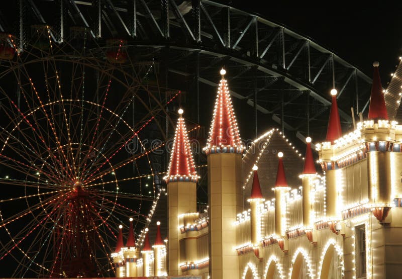 Luna Park At Night, Ferris Wheel, Sydney Harbour Bridge, Australia. Luna Park At Night, Ferris Wheel, Sydney Harbour Bridge, Australia