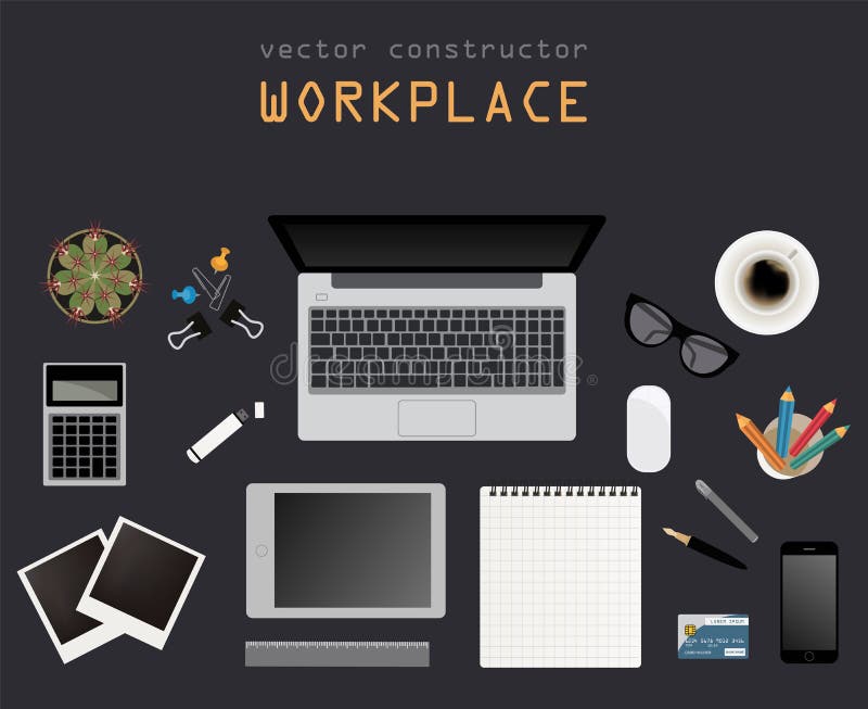 Working place in flat design. Constructor of your own work space. Vector illustration. Working place in flat design. Constructor of your own work space. Vector illustration