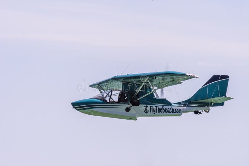 A sea plane flies above Miramar Beach in Florida on May 1, 2021 with space for copy within the image. A sea plane flies above Miramar Beach in Florida on May 1, 2021 with space for copy within the image