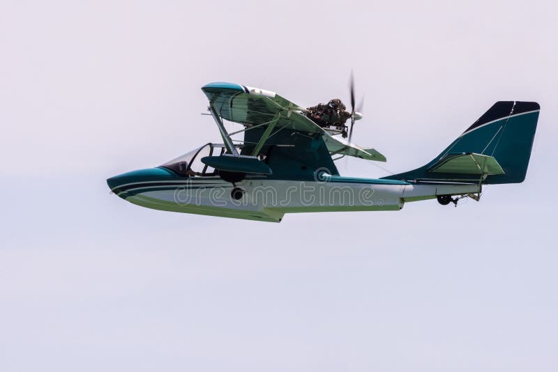 A sea plane flies above Miramar Beach in Florida on May 1, 2021 with space for copy within the image. A sea plane flies above Miramar Beach in Florida on May 1, 2021 with space for copy within the image