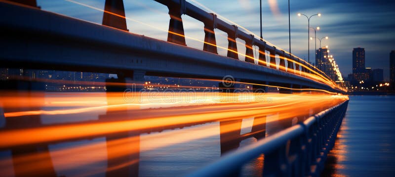 θαμπό αποτέλεσμα bokeh υπνωτικό σημάδι ενός αυτοκινήτου που οδηγεί πάνω από μια γέφυρα με θολούρα του νερού στοκ εικόνα με δικαίωμα ελεύθερης χρήσης