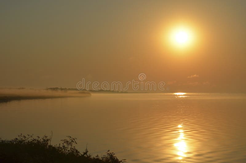 Θερινός ήλιος πέρα από τη misty λίμνη Μαλακό υπόβαθρο στοκ εικόνα Θερινός ήλιος πέρα από τη misty λίμνη Μαλακό υπόβαθρο στοκ εικόνα