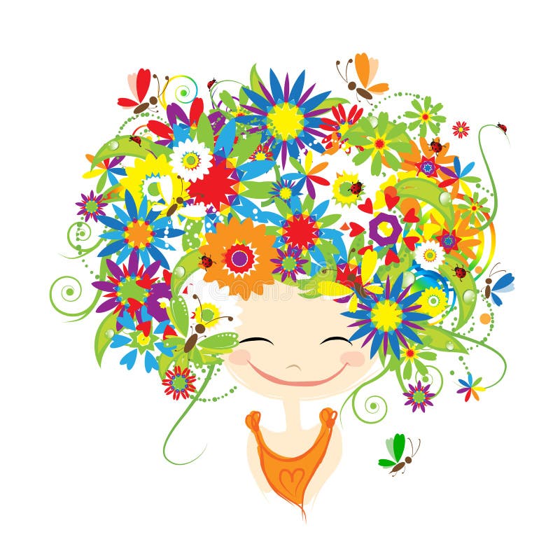 Θηλυκό πορτρέτο με το floral hairstyle για το σας απεικόνιση αποθεμάτων Θηλυκό πορτρέτο με το floral hairstyle για το σας απεικόνιση αποθεμάτων