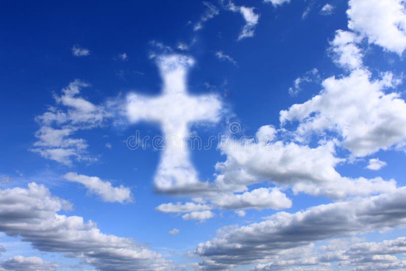 Beautiful religious cross on cloudy sky background. Beautiful religious cross on cloudy sky background