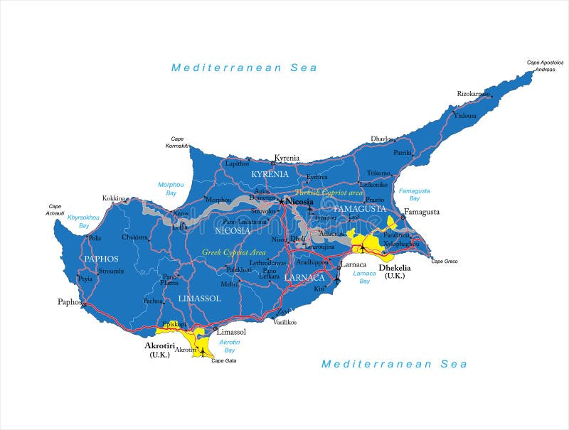 Χάρτης της Κύπρου διανυσματική απεικόνιση