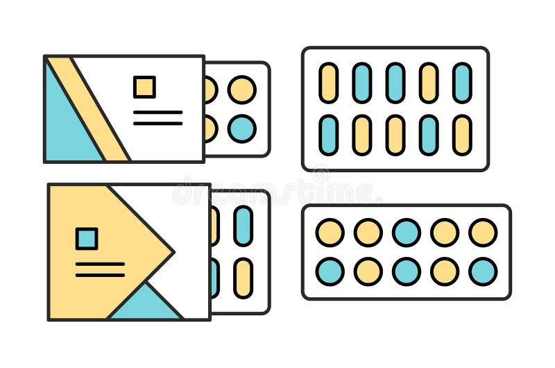 Ιατρικά χάπια στις φουσκάλες, εικονίδια φαρμάκων ιατρικής απεικόνιση αποθεμάτων