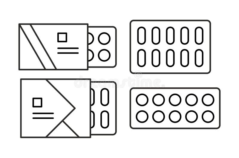 Ιατρικά χάπια στις φουσκάλες, εικονίδια φαρμάκων ιατρικής απεικόνιση αποθεμάτων
