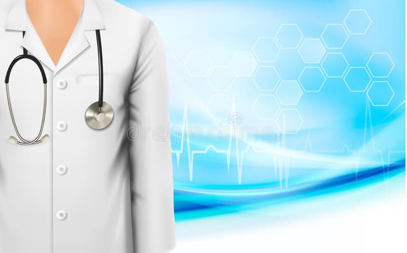 Ιατρικό φόντο με μια γυναίκα γιατρό με λευκό εργαστηριακό ρόμπα ελεύθερη απεικόνιση δικαιώματος