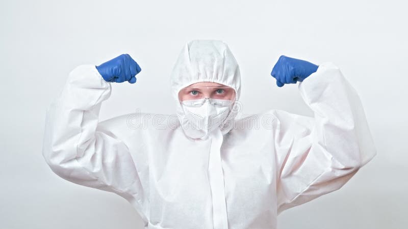 ιατρικός υπάλληλος λευκή προστατευτική στολή απόθεμα βίντεο