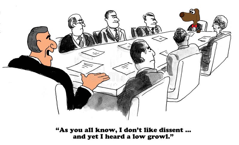 Business cartoon about a boss that does not like dissent. Business cartoon about a boss that does not like dissent.