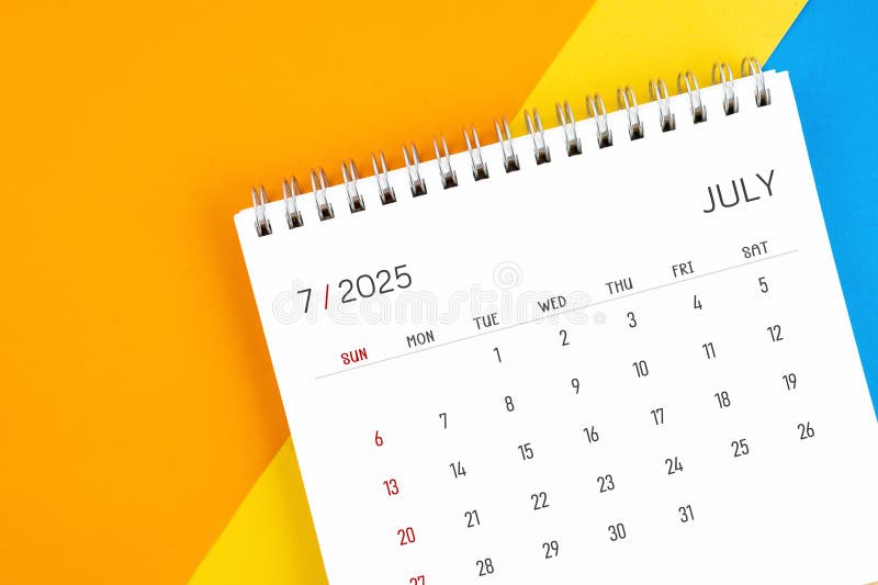 Ιούλιος 2025 ημερολόγιο γραφείου, πολύχρωμο στοκ φωτογραφία