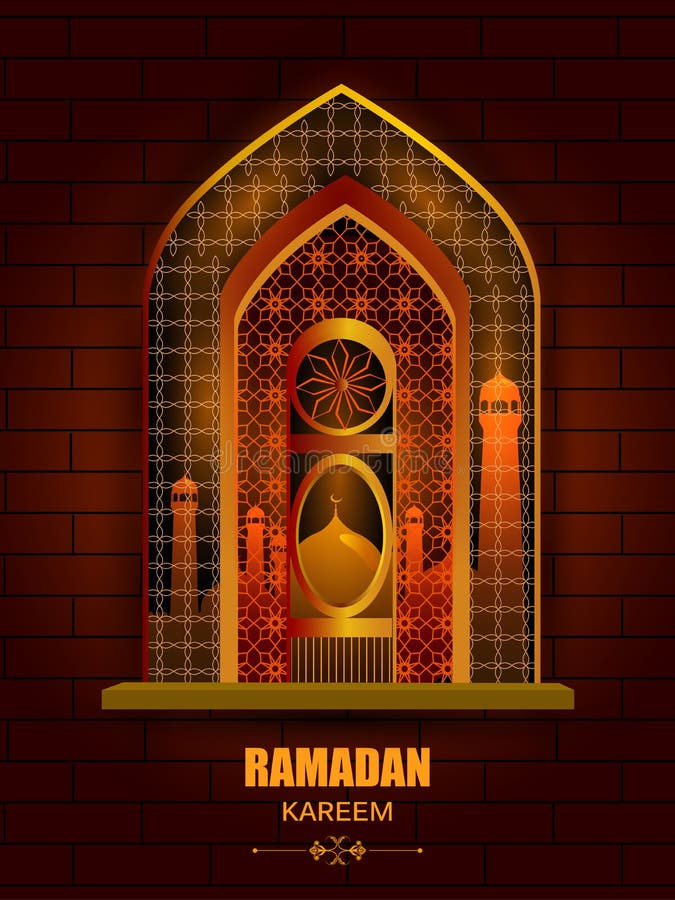 Ισλαμική πόρτα και παράθυρο μουσουλμανικών τεμενών σχεδίου για το ευτυχές Eid υπόβαθρο εορτασμού Ramadan Kareem