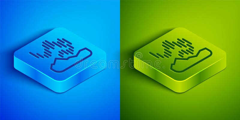 Isometric line Northern lights icon isolated on blue and green background. Square button. Vector. Isometric line Northern lights icon isolated on blue and green background. Square button. Vector.