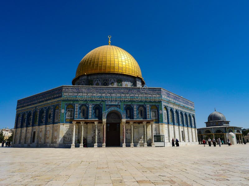 Israel Jerusalem islamic golden dome mosque in the morning sun. Israel Jerusalem islamic golden dome mosque in the morning sun