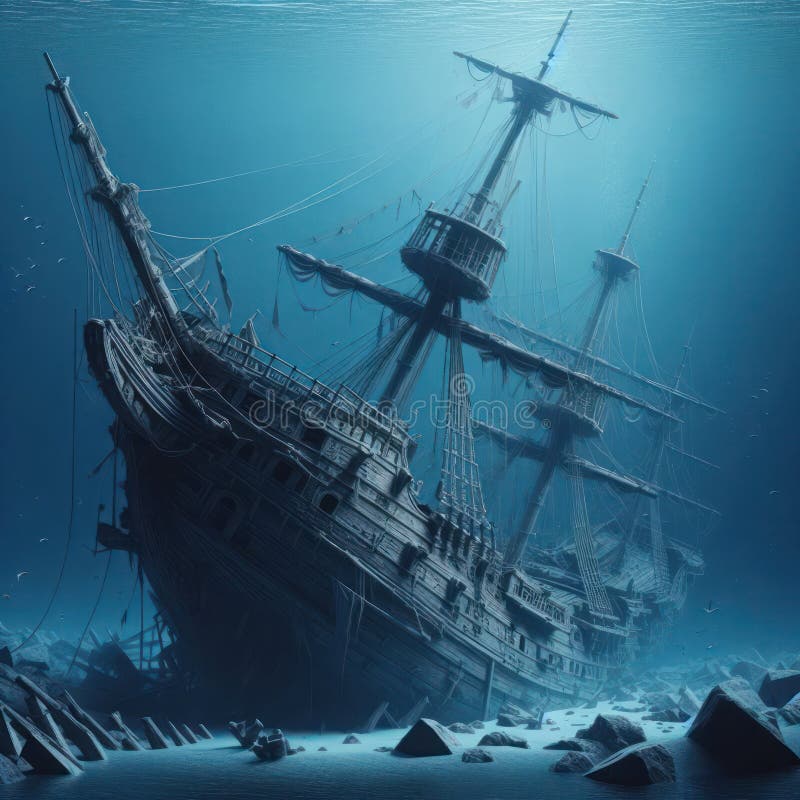 A sailing ship lying at the bottom of the sea. A sailing ship lying at the bottom of the sea