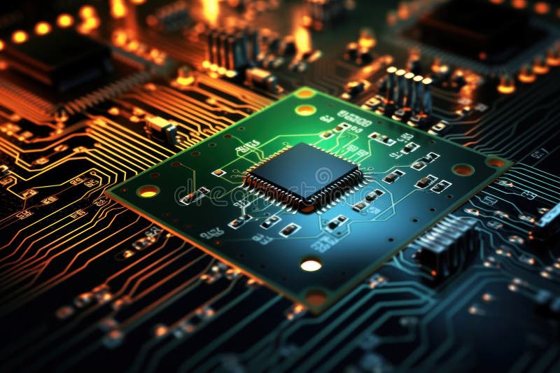 ισχυρός επεξεργαστής υπολογιστή ή chip σε μητρική πλακέτα. σύγχρονες τεχνολογίες ελεύθερη απεικόνιση δικαιώματος