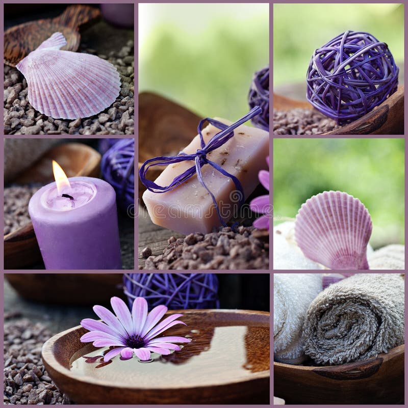 Ιώδες κολάζ Dayspa στοκ φωτογραφίες Ιώδες κολάζ Dayspa στοκ φωτογραφίες