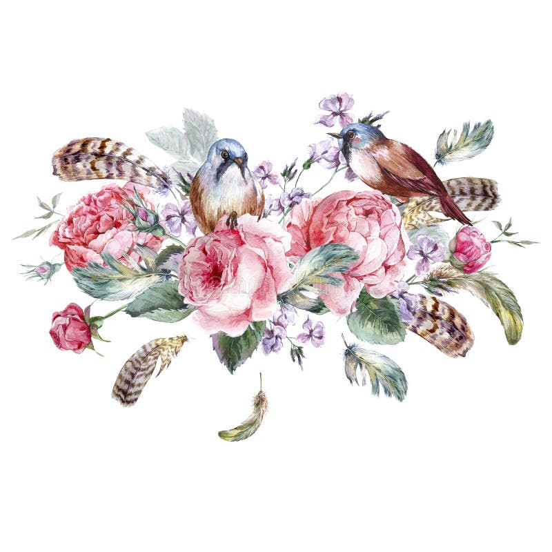 Κλασσική floral εκλεκτής ποιότητας ευχετήρια κάρτα watercolor απεικόνιση αποθεμάτων