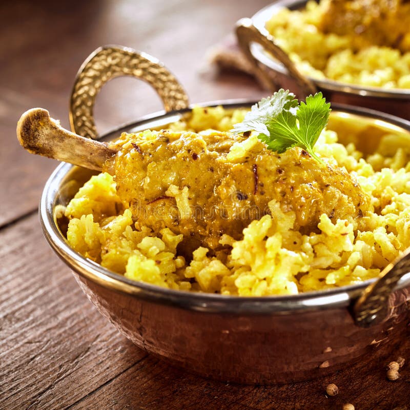 Κλείστε επάνω στο κύπελλο του biryani και του ρυζιού κοτόπουλου στοκ φωτογραφία με δικαίωμα ελεύθερης χρήσης