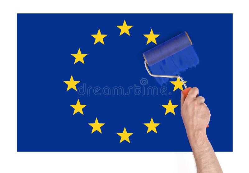 Κλείστε επάνω την άποψη man& x27 ζωγραφική χεριών του s πέρα από το αστέρι στη σημαία ένωσης της Ευρώπης στοκ φωτογραφίες Κλείστε επάνω την άποψη man& x27 ζωγραφική χεριών του s πέρα από το αστέρι στη σημαία ένωσης της Ευρώπης στοκ φωτογραφίες