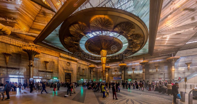 CAIRO, EGYPT - FEBRUARY 1, 2019: Interior of Ramses Railway Station in Cairo, Egypt. CAIRO, EGYPT - FEBRUARY 1, 2019: Interior of Ramses Railway Station in Cairo, Egypt