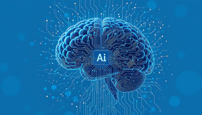 Κάρτα εγκεφάλου και κυκλώματος και chip ai. τσιπ AI. Εγκέφαλος τεχνητής νοημοσύνης. Νευρωνικό δίκτυο Μπλε ανθρώπινο μυαλό συνδεδεμ απεικόνιση αποθεμάτων