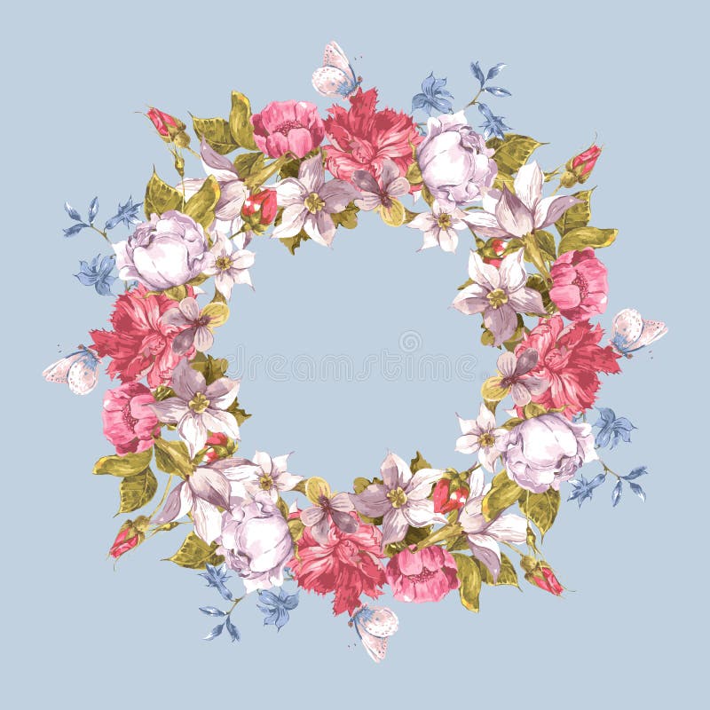 Κάρτα πρόσκλησης με το Floral στεφάνι ελεύθερη απεικόνιση δικαιώματος Κάρτα πρόσκλησης με το Floral στεφάνι ελεύθερη απεικόνιση δικαιώματος