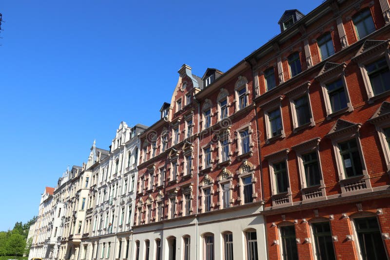 Chemnitz city, Germany. Street view of German residential architecture. Apartment buildings of Kassberg district. Chemnitz city, Germany. Street view of German residential architecture. Apartment buildings of Kassberg district