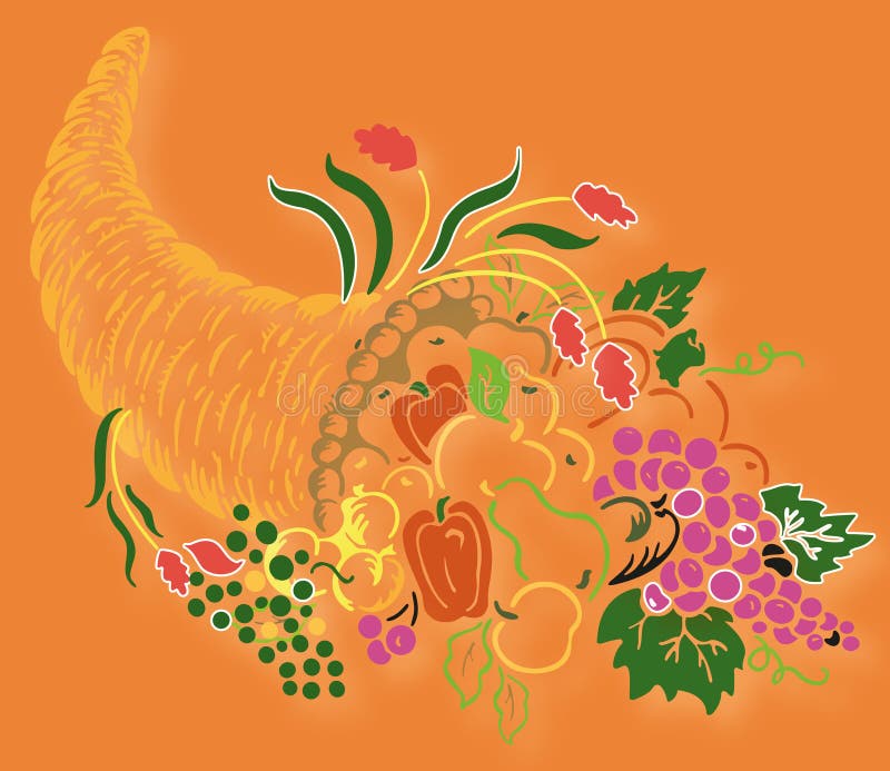 Cornucopia on orange background. Cornucopia on orange background.