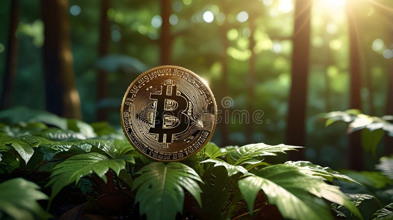 Κέρμα bitcoin σε ρύθμιση δάσους ελεύθερη απεικόνιση δικαιώματος