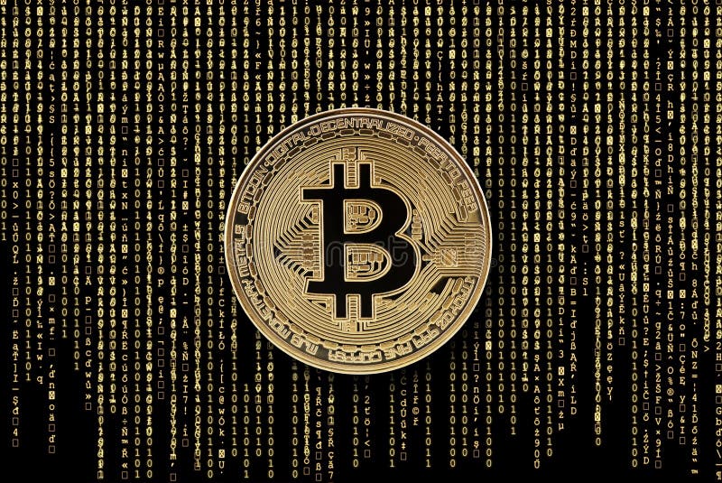 κέρμα bitcoin σε χρυσό φόντο δεδομένων υπολογιστή απεικόνιση αποθεμάτων