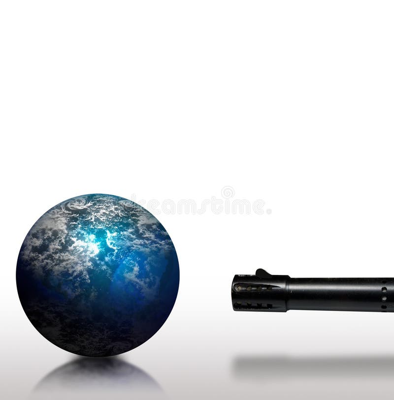 Planet threatened with a weapon pointed at it. Planet threatened with a weapon pointed at it