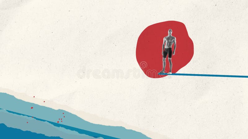 κίνηση διακοπής. άρρενος κολυμβητής που πηδάει από έναν πύργο απομονωμένος από το φως με γεωμετρικό φόντο απόθεμα βίντεο