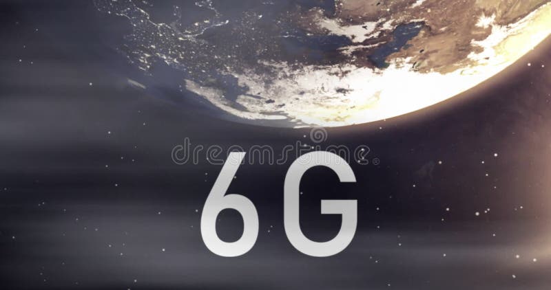 Κίνηση κειμένου 6G πάνω από την περιστροφή της Γης στο διάστημα διανυσματική απεικόνιση
