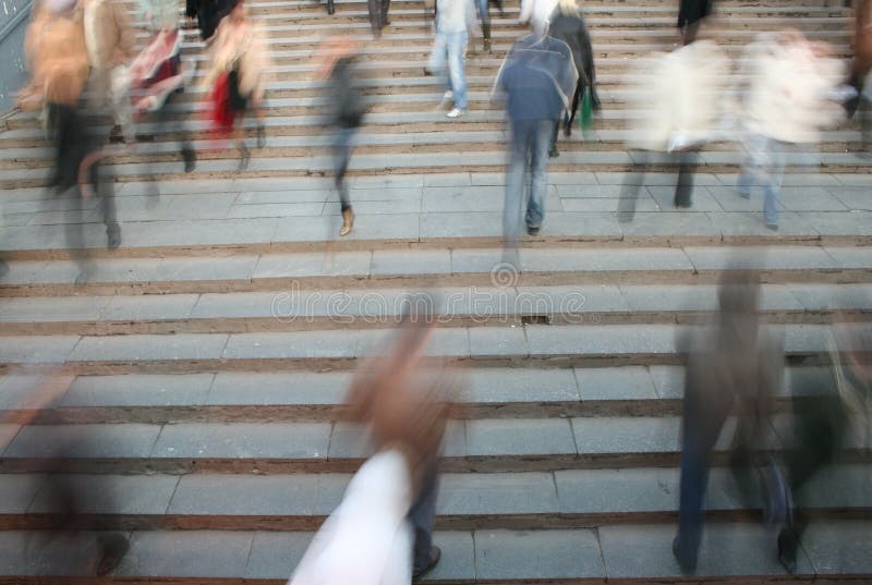 Moving crowds on the stair. Moving crowds on the stair