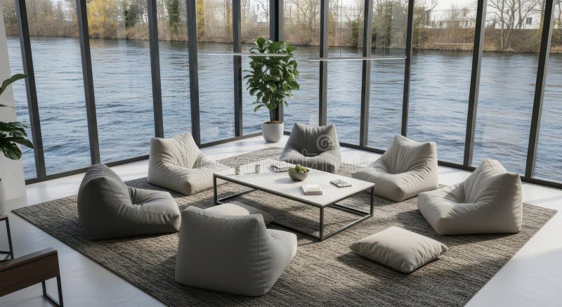 Καθίσματα Beanbag ανά προβολή ποταμών Window απεικόνιση αποθεμάτων