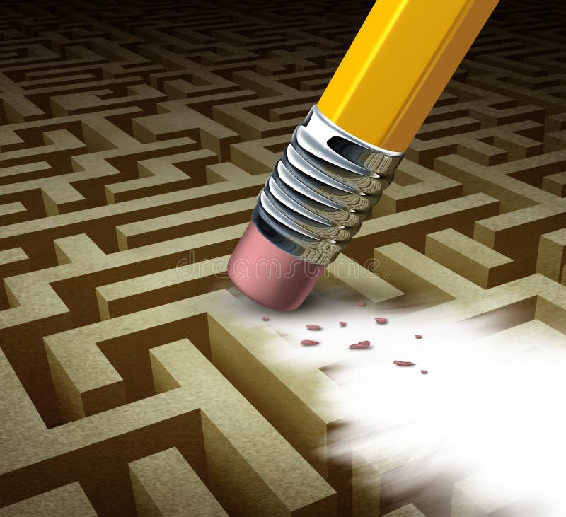 Clearing the path business solutions as a metaphor for removing a complicated maze by a pencil eraser as a concept of innovative thinking for financial success. Clearing the path business solutions as a metaphor for removing a complicated maze by a pencil eraser as a concept of innovative thinking for financial success.