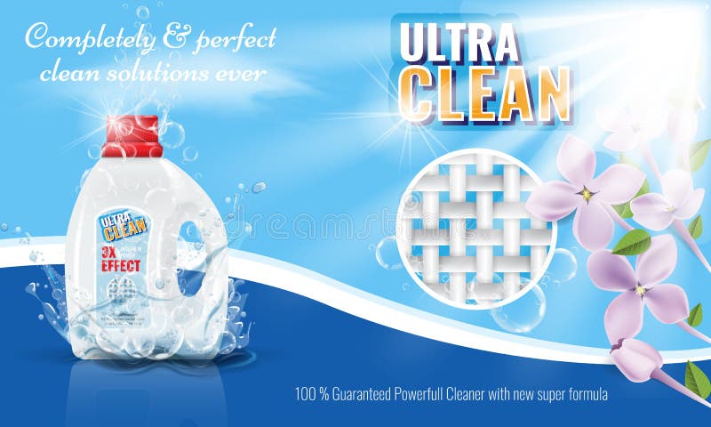 Καθαριστικό πρότυπο διαφήμισης πλυντηρίων πηκτωμάτων με το λουλούδι ή τα floral σύνορα επίσης corel σύρετε το διάνυσμα απεικόνιση