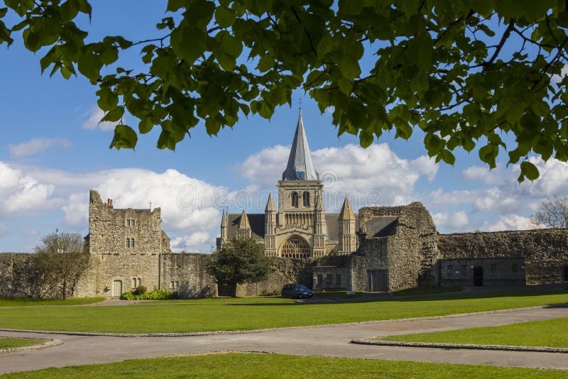 A view of Rochester Cathedral from the grounds of Rochester Castle in the historic city of Rochester in Kent, UK. A view of Rochester Cathedral from the grounds of Rochester Castle in the historic city of Rochester in Kent, UK.