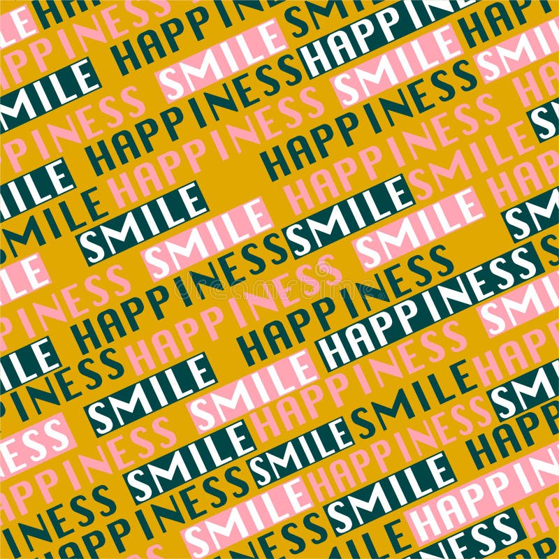 Trendy color Typo diagonal line seamless pattern vector in wording “HAPPINESS and Smile” postitive mood design for fashion,fabric,web,wallpaper,wrapping, and all prints on retro yellow background color. Trendy color Typo diagonal line seamless pattern vector in wording “HAPPINESS and Smile” postitive mood design for fashion,fabric,web,wallpaper,wrapping, and all prints on retro yellow background color