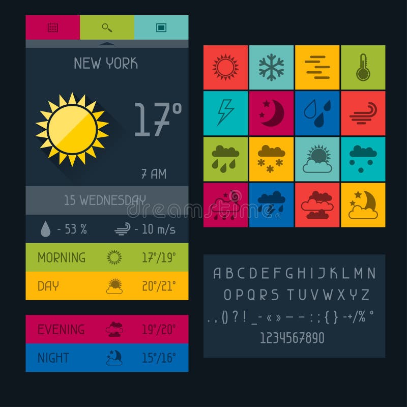 Καιρός widget στο επίπεδο ύφος σχεδίου ελεύθερη απεικόνιση δικαιώματος Καιρός widget στο επίπεδο ύφος σχεδίου ελεύθερη απεικόνιση δικαιώματος
