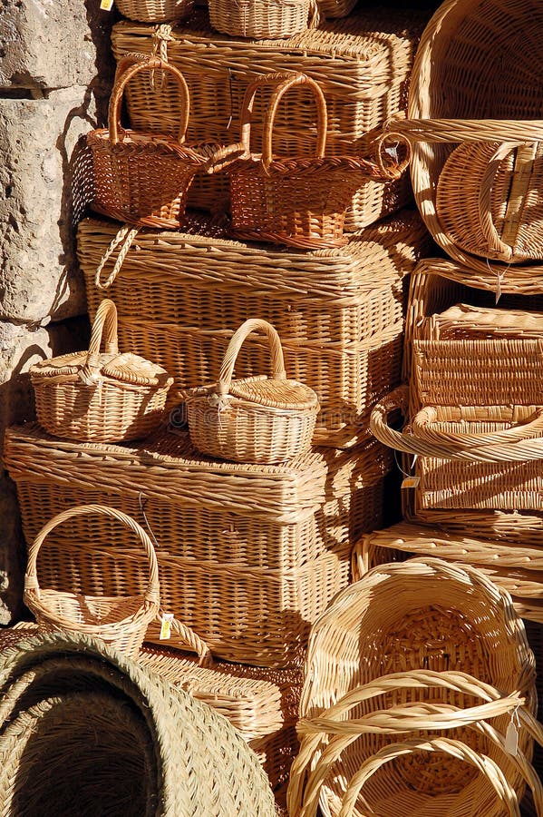 Wicker baskets exposed for sale in Segovia, Spain. Wicker baskets exposed for sale in Segovia, Spain